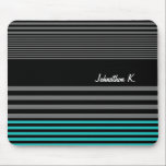 Preppy and Fresh Teal Stripes With Name Mouse Pad<br><div class="desc">A preppy mens fashion mousepad with fresh teal and black stripes on the bottom and a trendy black and grey striped pattern on the rest of the pad. Personalise by adding your name to this modern contemporary style mat.</div>