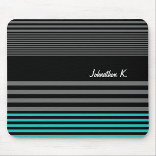 Preppy and Fresh Teal Stripes With Name Mouse Pad