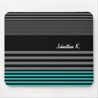 Preppy and Fresh Teal Stripes With Name Mouse Pad