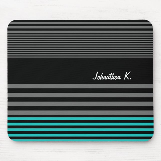 Preppy and Fresh Teal Stripes With Name Mouse Pad (Front)