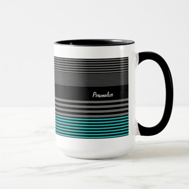 Preppy and Fresh Teal Stripes With Name Mug (Right)