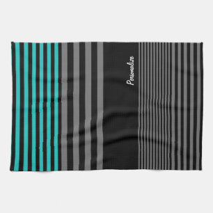 Preppy and Fresh Teal Stripes With Name Tea Towel