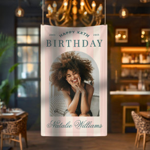 Preppy Any Age Birthday Party Welcome Photo Pink  Banner