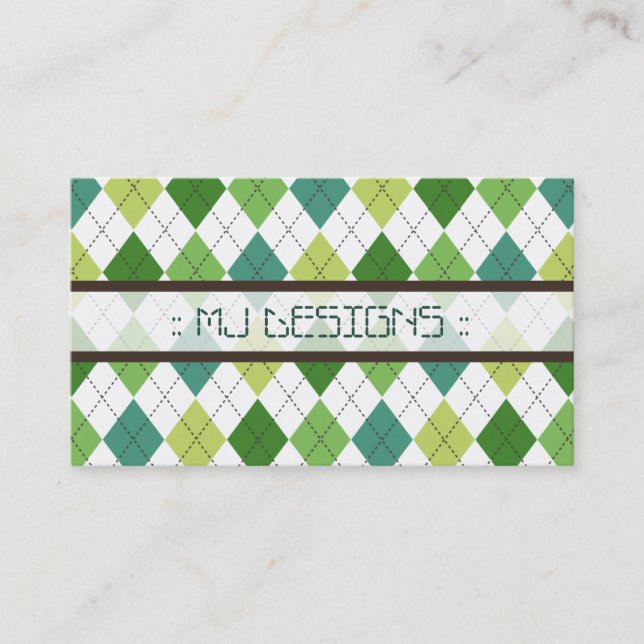 Preppy Argyle Diamond Pattern Business Card: green Business Card (Front)
