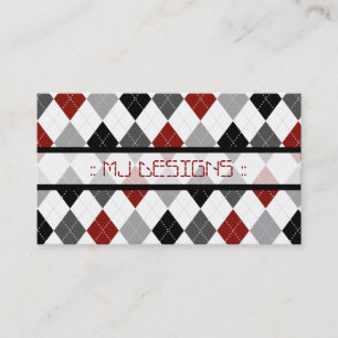 Preppy Argyle Diamond Pattern Business Card: red Business Card