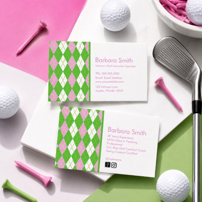 Preppy Argyle Golf Instructor Professional Business Card (Creator Uploaded)
