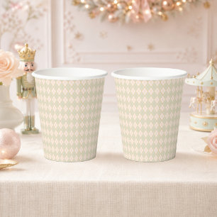   Preppy Argyle Mint Peach Christmas Winter Party Paper Cups
