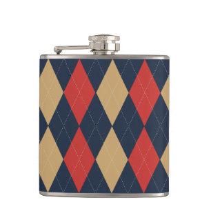 Preppy Argyle Navy Khaki khaki Personalised Hip Flask
