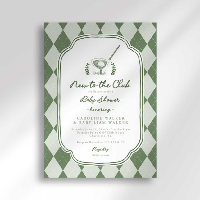 Preppy Argyle New to the Club Golf Baby Shower Invitation (Creator Uploaded)