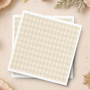 Preppy Argyle Peach Mint Christmas Holiday Party Napkin
