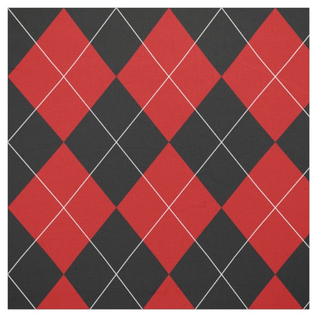 Preppy Argyle Tartan Diamond Plaid Red Black Fabric (Swatch)