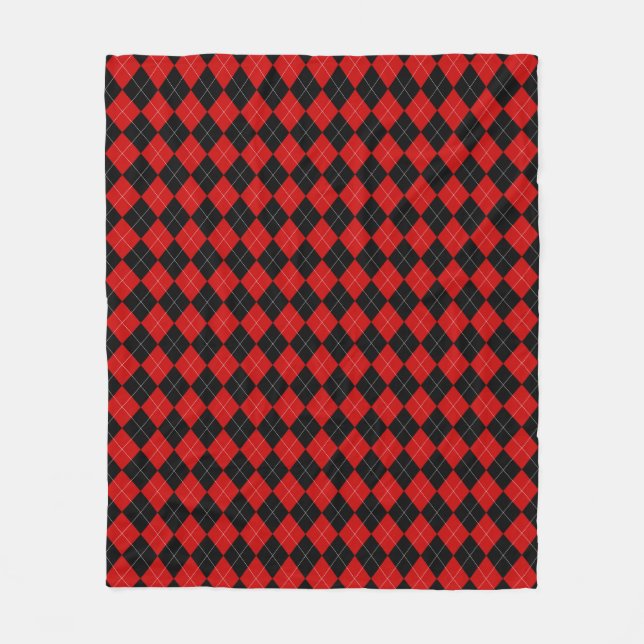 Preppy Argyle Tartan Diamond Plaid Red Black Fleece Blanket (Front)