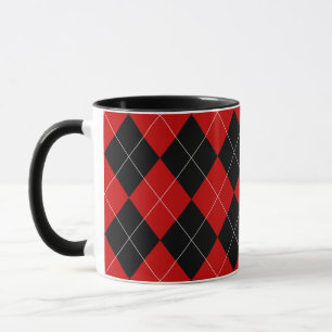 Preppy Argyle Tartan Diamond Plaid Red Black Mug