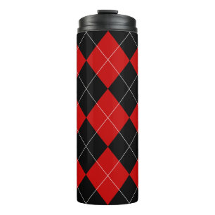 Preppy Argyle Tartan Diamond Plaid Red Black Thermal Tumbler