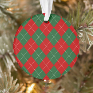 Preppy Argyle Tartan Diamond Plaid Red Green Ornament