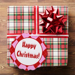 Preppy Argyle Tartan Diamond Plaid Red Pink Tree Decoration Card