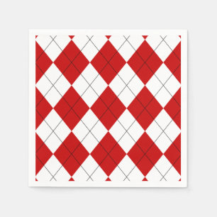 Preppy Argyle Tartan Diamond Plaid Red White Napkin