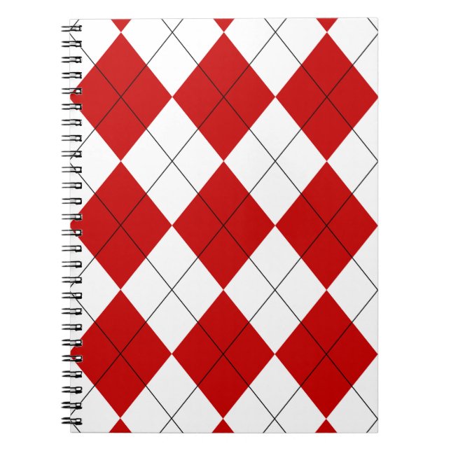 Preppy Argyle Tartan Diamond Plaid Red White Notebook (Front)