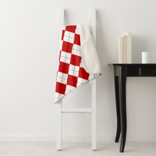 Preppy Argyle Tartan Diamond Plaid Red White Sherpa Blanket