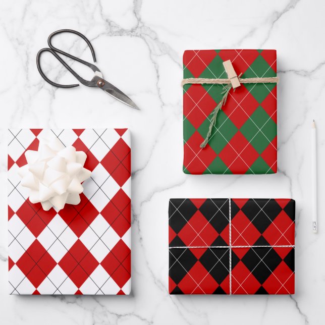 Preppy Argyle Tartan Diamond Plaid Wrapping Paper Sheet (Front)