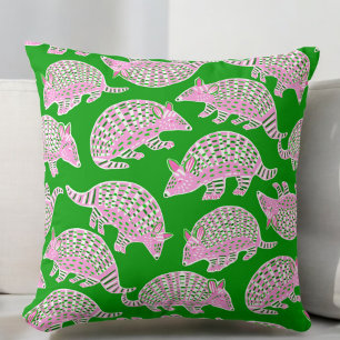 Preppy Armadillos Pink Green Cushion