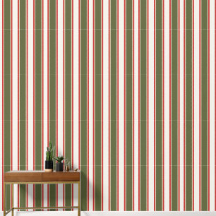 Preppy Army Green,Barn Red & Khaki Ticking Stripe Wallpaper
