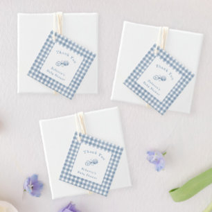 Preppy Baby Boy Blue Gingham with Rattle Thank You Favour Tags