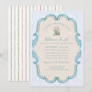 Preppy Baby Boy Blue Grandmillenial Baby Shower Invitation