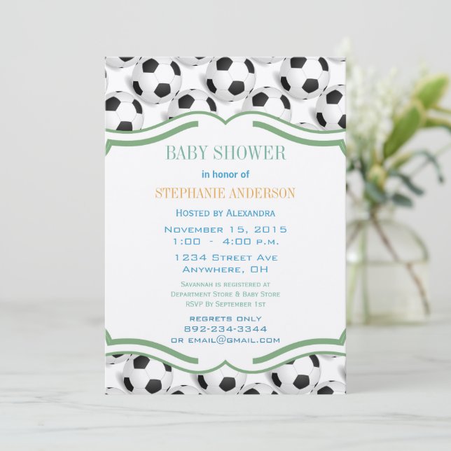 Preppy Baby Boy Soccer Shower Invitation (Standing Front)