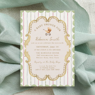Preppy Baby Carriage Grandmillenial Baby Shower Invitation
