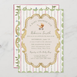Preppy Baby Carriage Grandmillennial Baby Shower Invitation