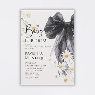 Preppy Baby in Bloom Black Bow Daisy Baby Shower Invitation