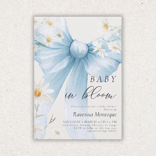 Preppy Baby in Bloom Daisy Blue Bow Baby Shower Invitation