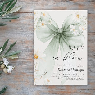 Preppy Baby in Bloom Daisy Geen Bow Baby Shower Invitation