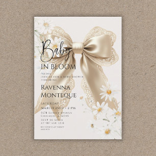 Preppy Baby in Bloom Gold Bow Daisy Baby Shower Invitation