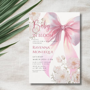 Preppy Baby in Bloom Pink Bow Peony Baby Shower Invitation