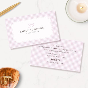 Preppy Babysitter Pink Gingham Cute Feminine Business Card