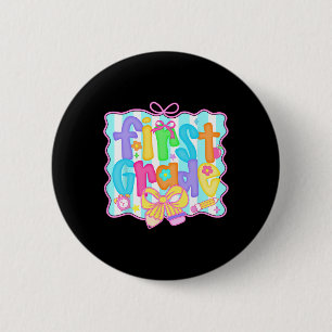 Preppy Back To School 1st Grade Coquette Bow Girls 6 Cm Round Badge