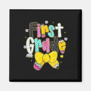Preppy Back To School 1st Grade Coquette Bow Girls Magnet