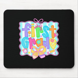 Preppy Back To School 1st Grade Coquette Bow Girls Mouse Pad