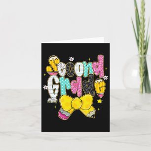 Preppy Back To School 2nd Grade Coquette Bow Girls Card