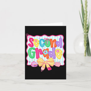 Preppy Back To School 2nd Grade Coquette Bow Girls Card