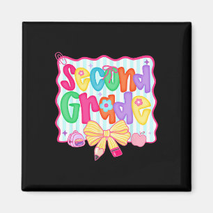 Preppy Back To School 2nd Grade Coquette Bow Girls Magnet