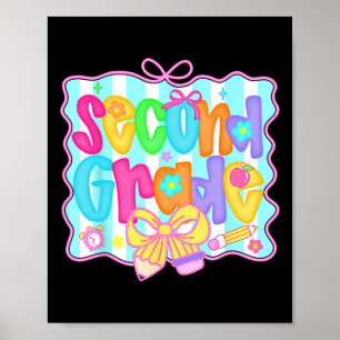 Preppy Back To School 2nd Grade Coquette Bow Girls Poster