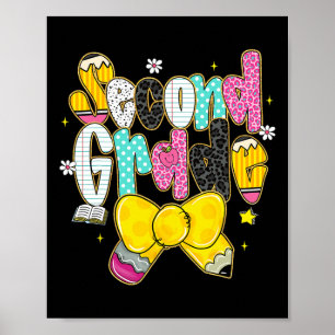 Preppy Back To School 2nd Grade Coquette Bow Girls Poster