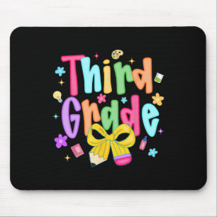 Preppy Back To School 3rd Grade Coquette Bow Girls Mouse Pad