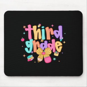 Preppy Back To School 3rd Grade Coquette Bow Girls Mouse Pad