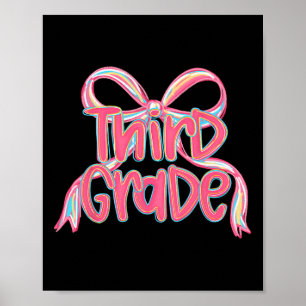 Preppy Back To School 3rd Grade Pink Coquette Bow Poster