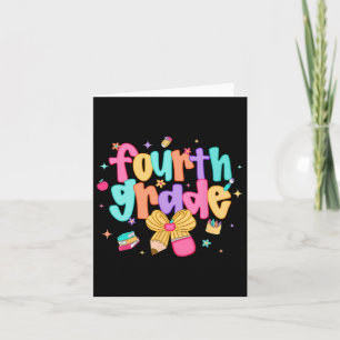 Preppy Back To School 4th Grade Coquette Bow Girls Card