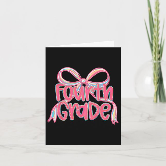 Preppy Back To School 4th Grade Pink Coquette Bow  Card (Front)